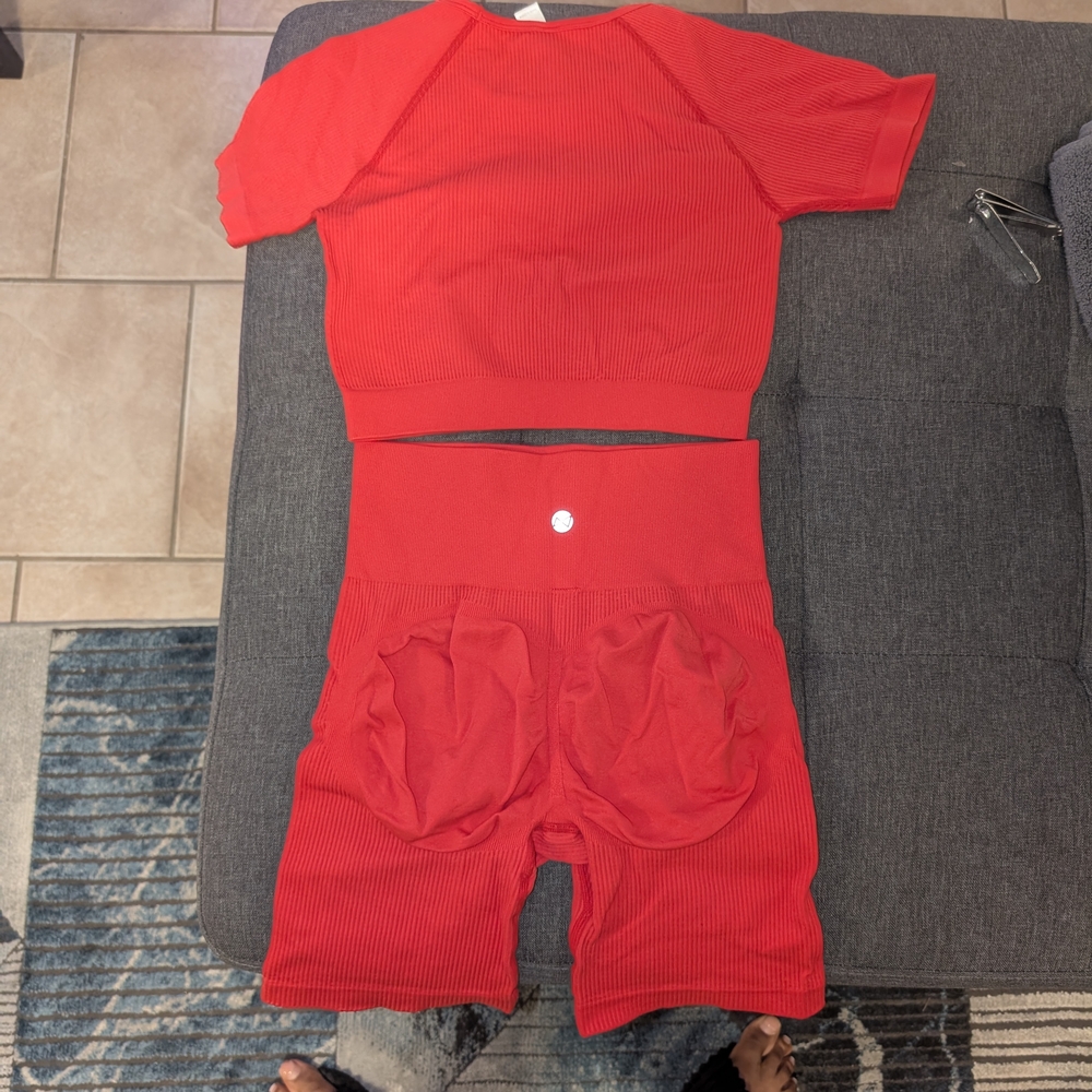 Vibrant Red Ribbed Two-Piece Set - Picture 2 of 2